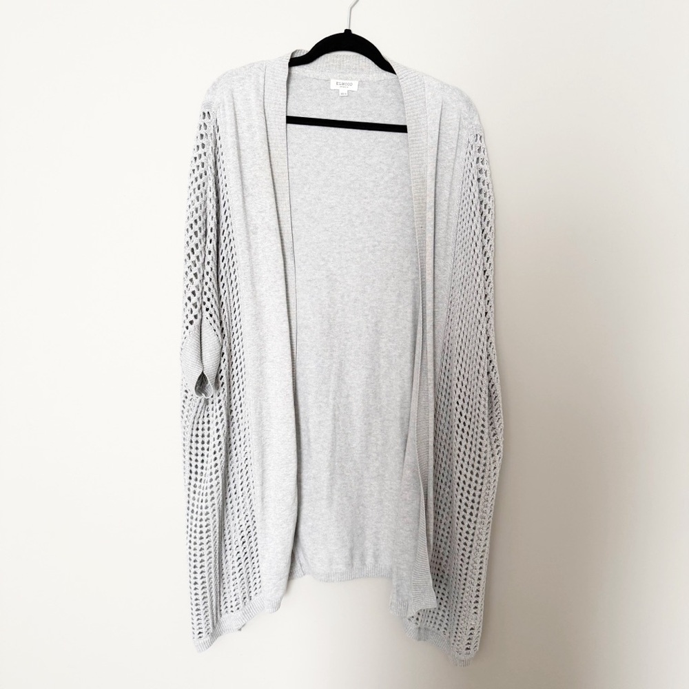 ELWOOD Cardigan Open Front Sweater Duster Longline Cardi Gray Cotton
